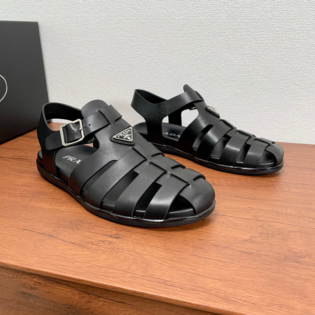 Prada Triangle Logo Cage Fisherman Sandals #383743