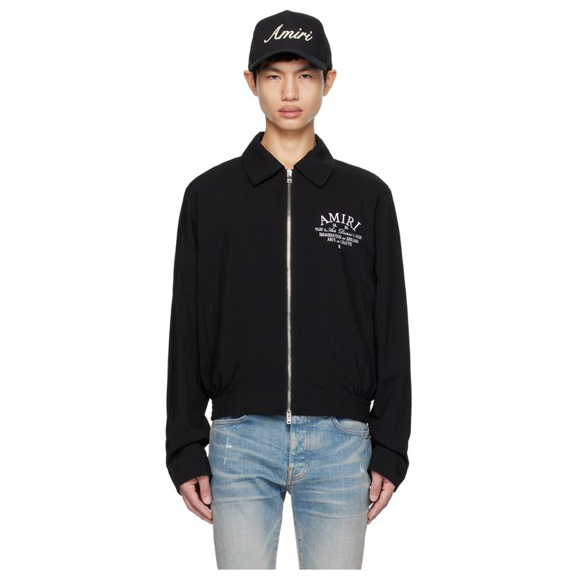 AMIRI Men's Arts District Jacket Spring/Fall Logo Embroidered Collar Zip-Up Solid Color Long Sleeve Outerwear #81542