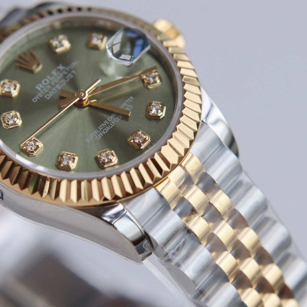 Rolex Women's Log-type Series Automatic Mechanical Movement Water-resistant Diamond-encrusted Green Dial Stainless Steel Bracelet 31mm Watch #77786