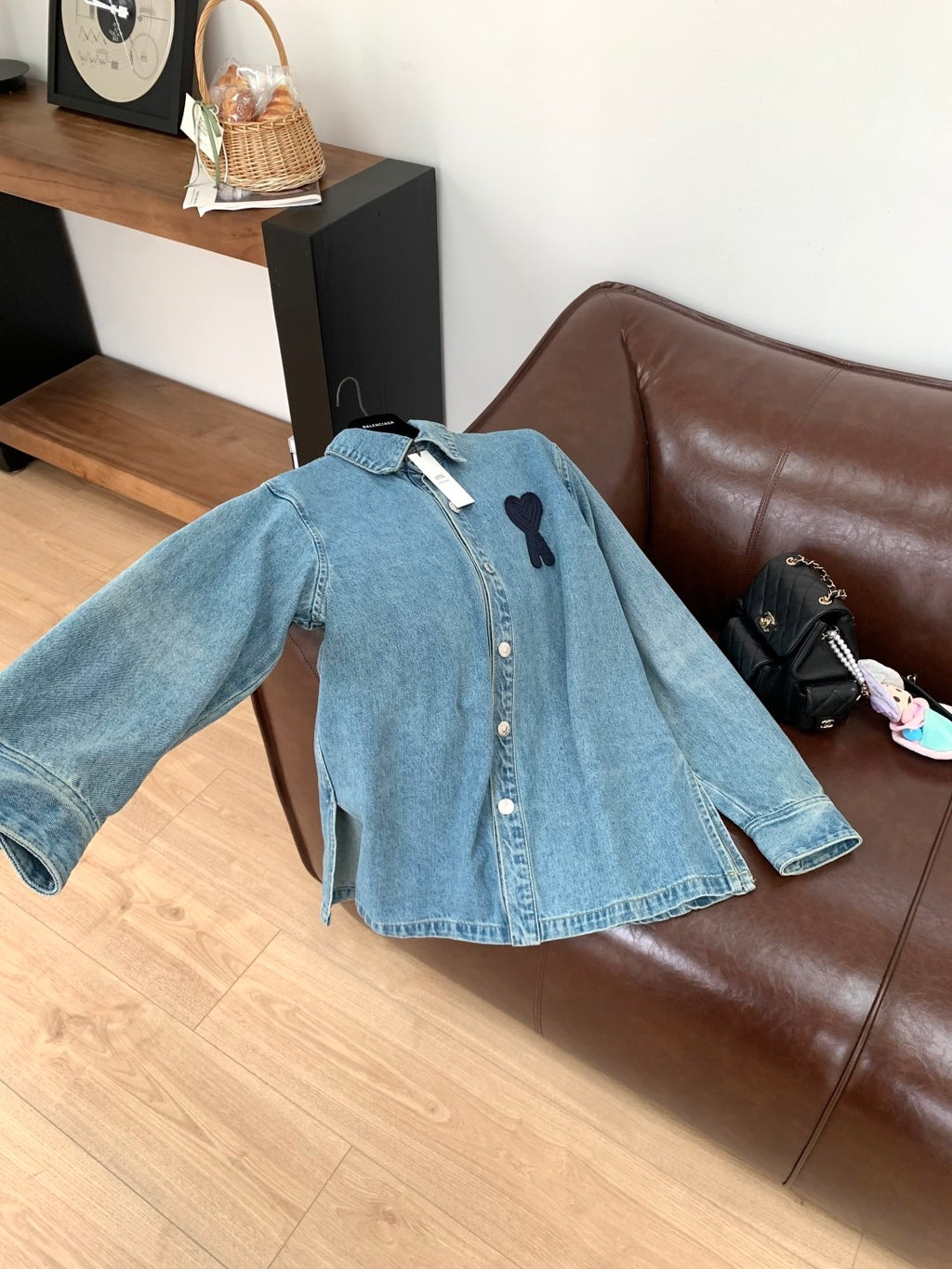 Ami Men's And Women's Spring And Fall Solid Color Embroidered Logo Single Breasted Long Sleeved Denim Jacket #76447