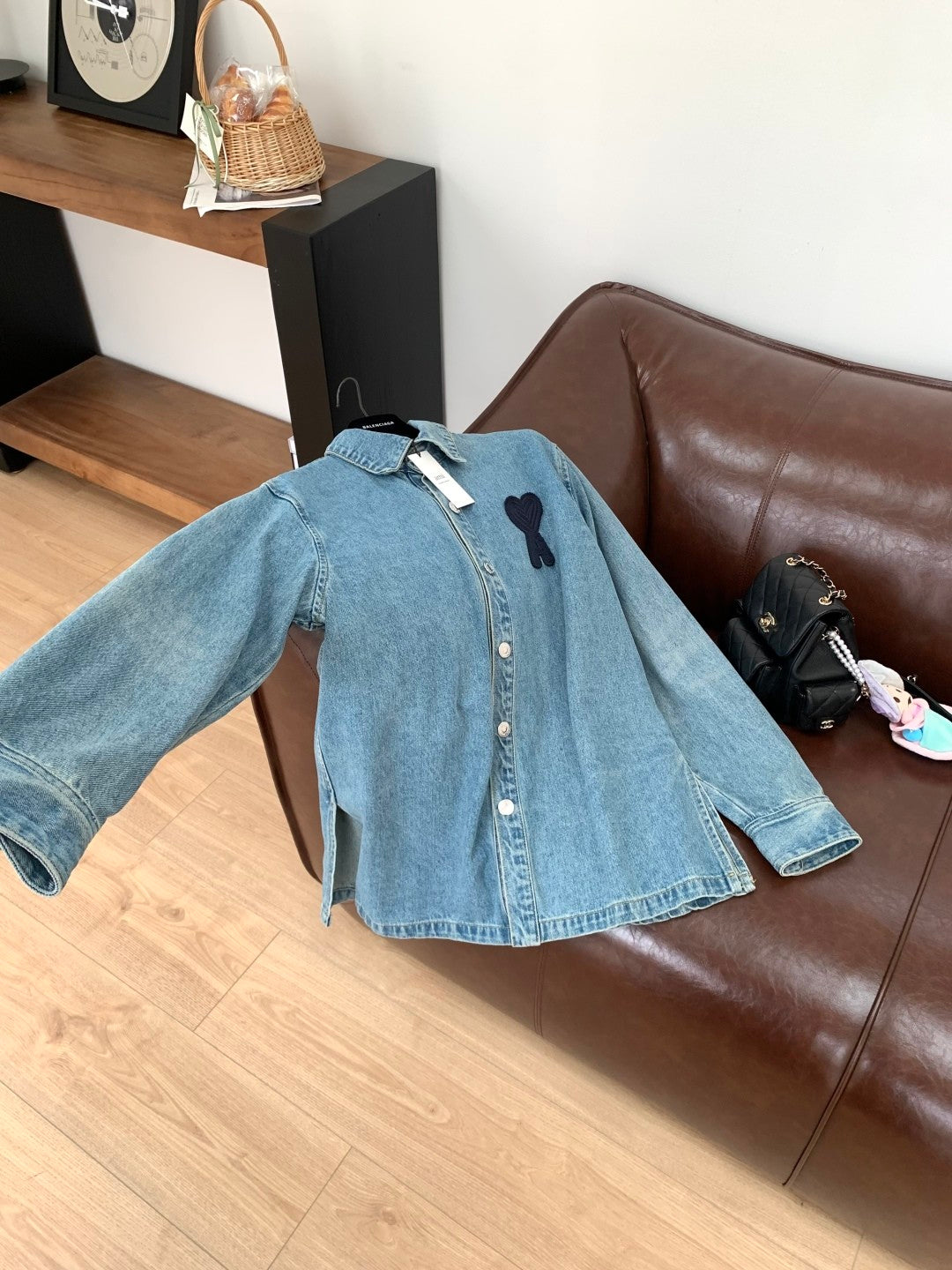 Ami Men's And Women's Spring And Fall Solid Color Embroidered Logo Single Breasted Long Sleeved Denim Jacket #76447