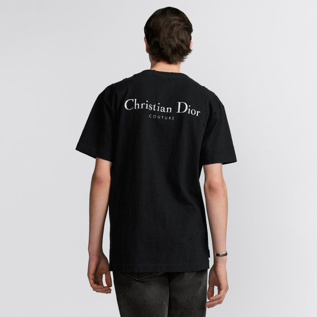 Dior Men's & Women's Summer Fashion Casual Solid Color Crew Neck Christian Dior Couture Print Relaxed Fit Plain-weave Knit Fabric With Distressed Finish Short Sleeve T-Shirt #79127