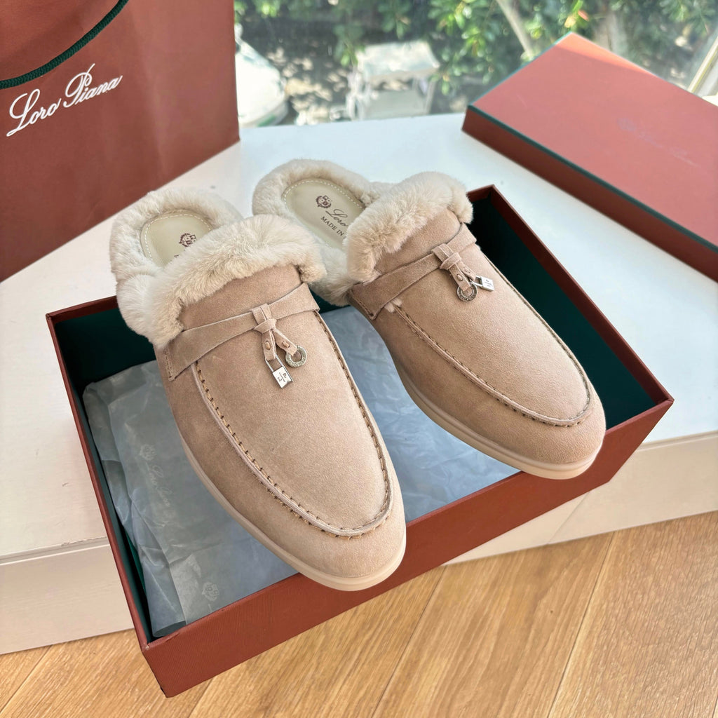 Loro Piana Women's Autumn/Winter Fashion Casual Suede Round Toe Flat Loafers With Exposed Heels Shoes #78312