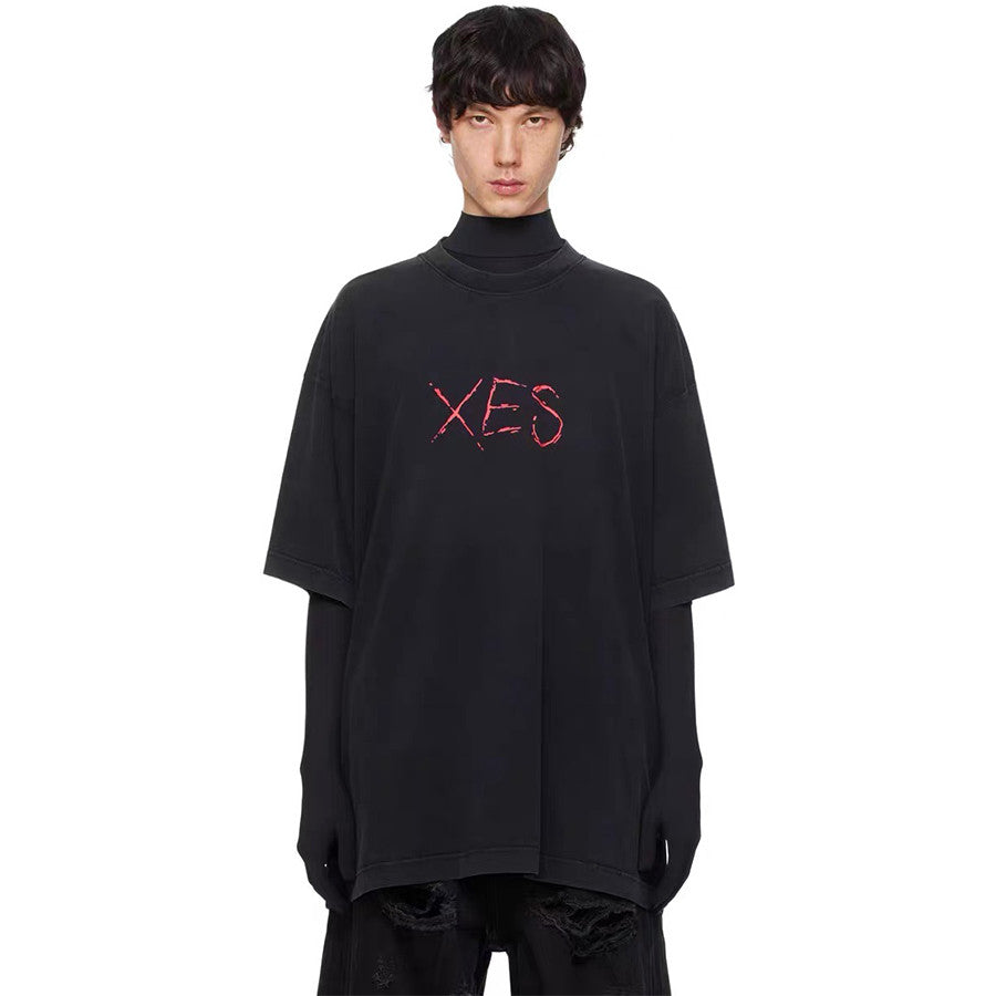 Vetements Men's Summer Letter Printed Cotton Round Neck Straight Short Sleeve Black T-Shirt #71615