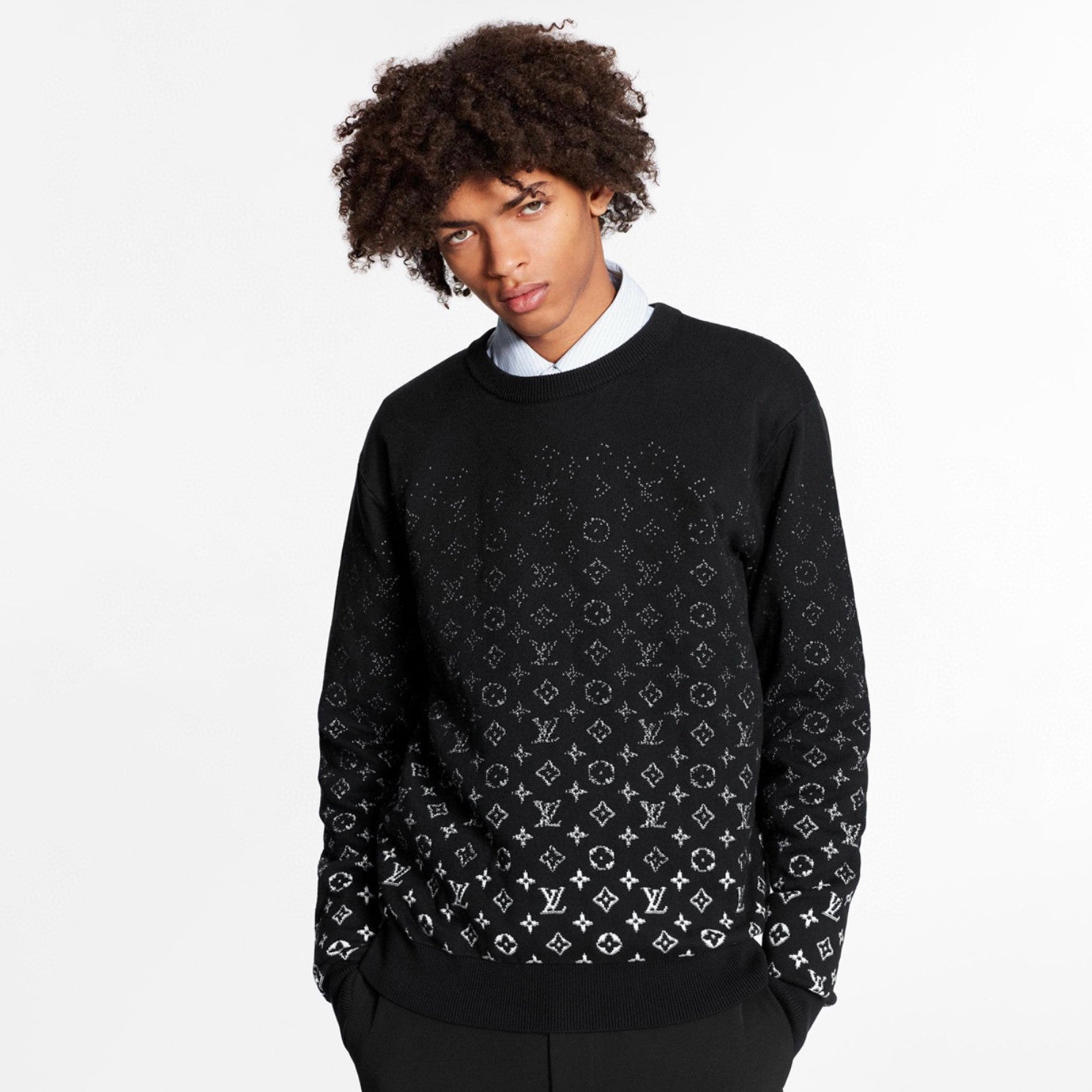 Louis Vuitton Men's Spring/Fall Fashion Casual Classic Vintage Floral Gradient Round Neck Knit Sweater #78733