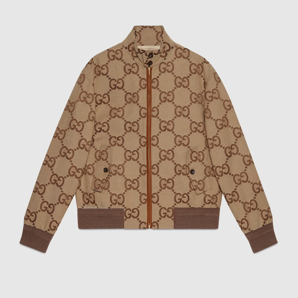 Gucci Men's Spring And Autumn GG Full Print Canvas Long Sleeve Standing Collar Fit Solid Color Jacket #5161