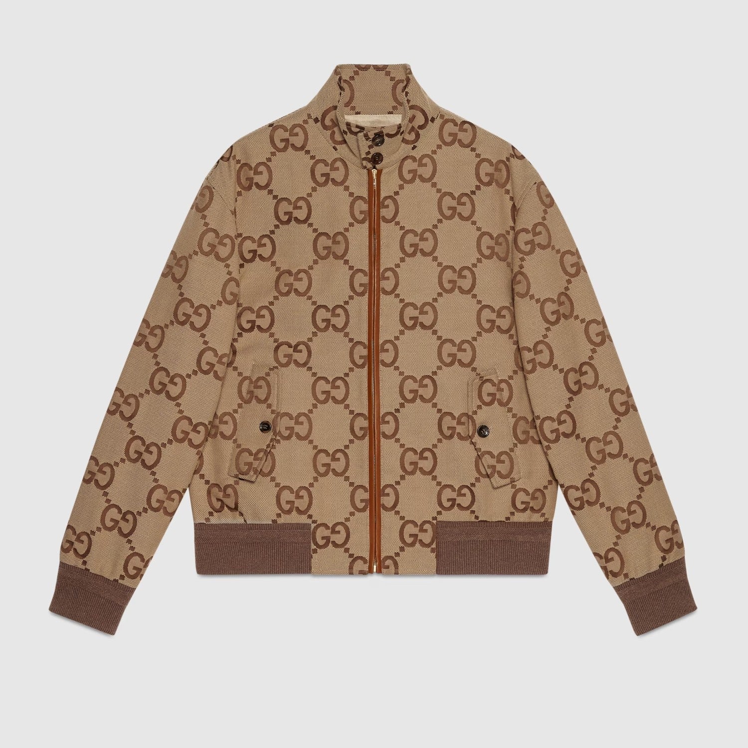 Gucci Men's Spring And Autumn GG Full Print Canvas Long Sleeve Standing Collar Fit Solid Color Jacket #5161