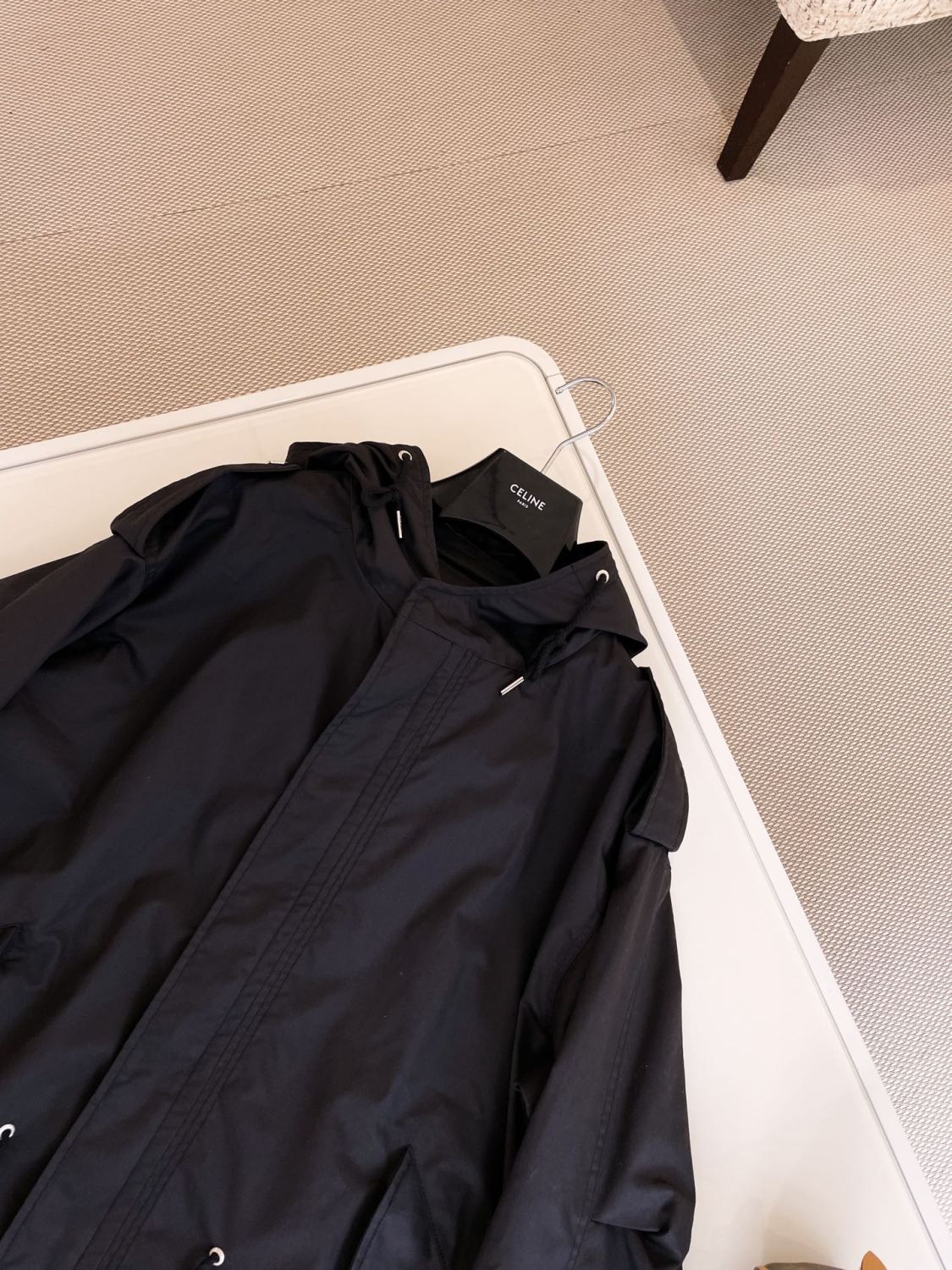 Celine Men's Spring and Autumn Black Hooded Pocket Zipper Parker Windbreaker Jacket #73178