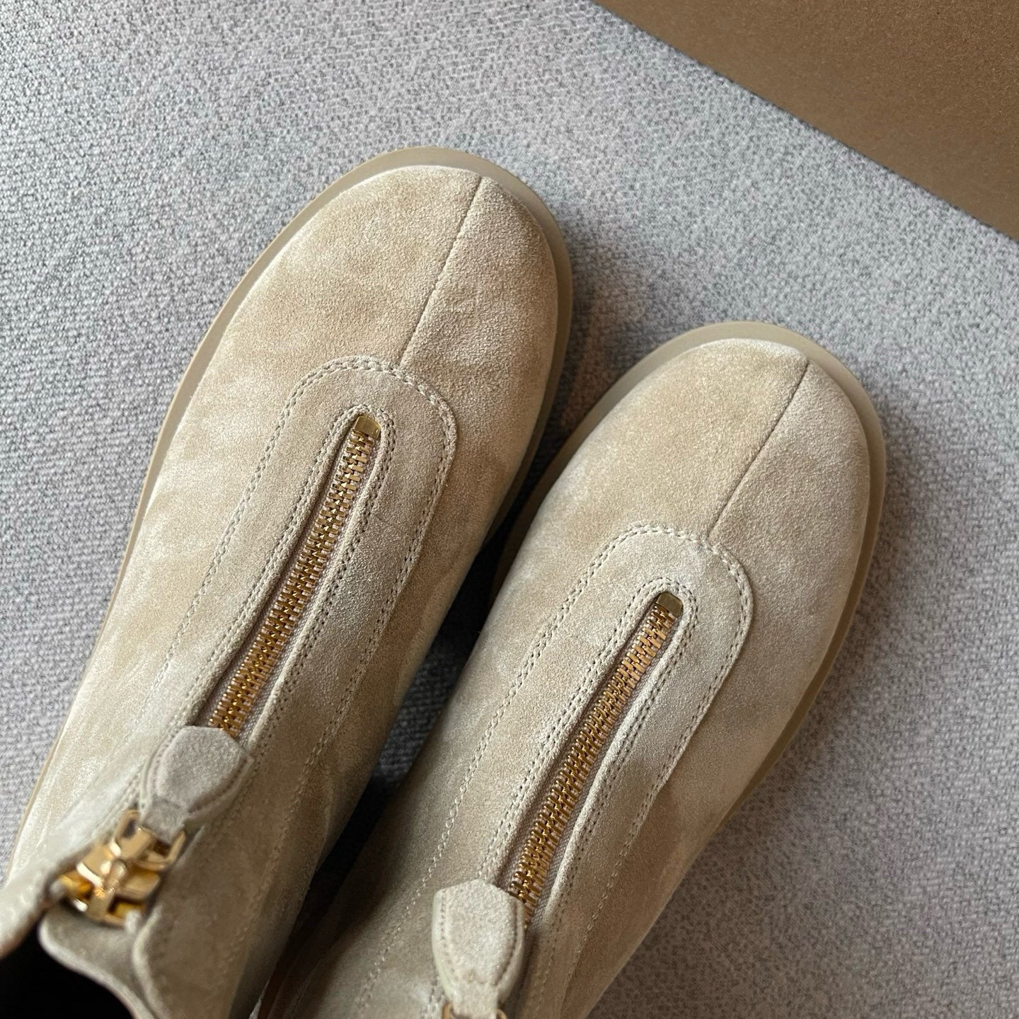 Prada Women's Fall/winter Fashion Classic Round Toe Slip On Suede Chunky Heel 4.5cm Classic Triangle Logo British Style Vintage Short Boots Shoes #79234
