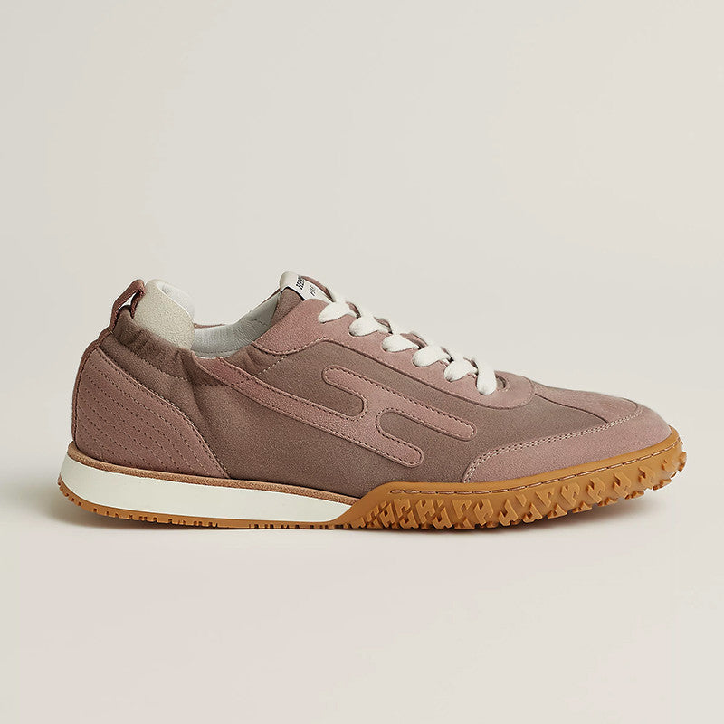 Hermes Women's Four Seasons Low Round Toe Lace Up Casual Shoes Solid Color Leather Jet Sneakers #81318