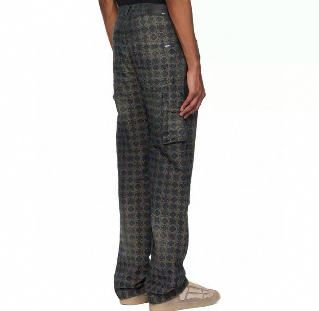Amiri Men's All-Over Jacquard Denim Pants Four-Season Patchwork Solid-Color Cotton Straight-Leg Trousers Ngvp #2575