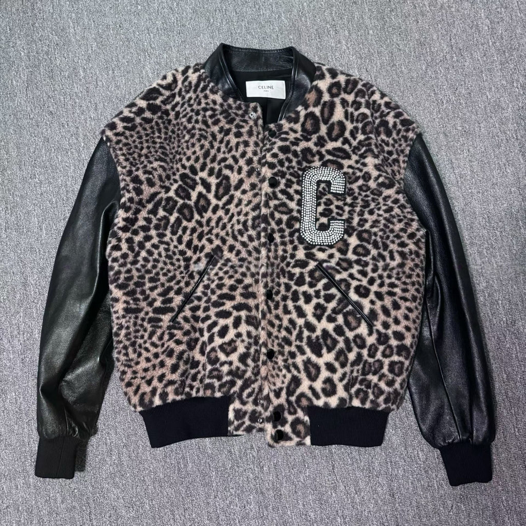 Celine Crystal-Embellished Leopard-Print Bomber Jacket #336558