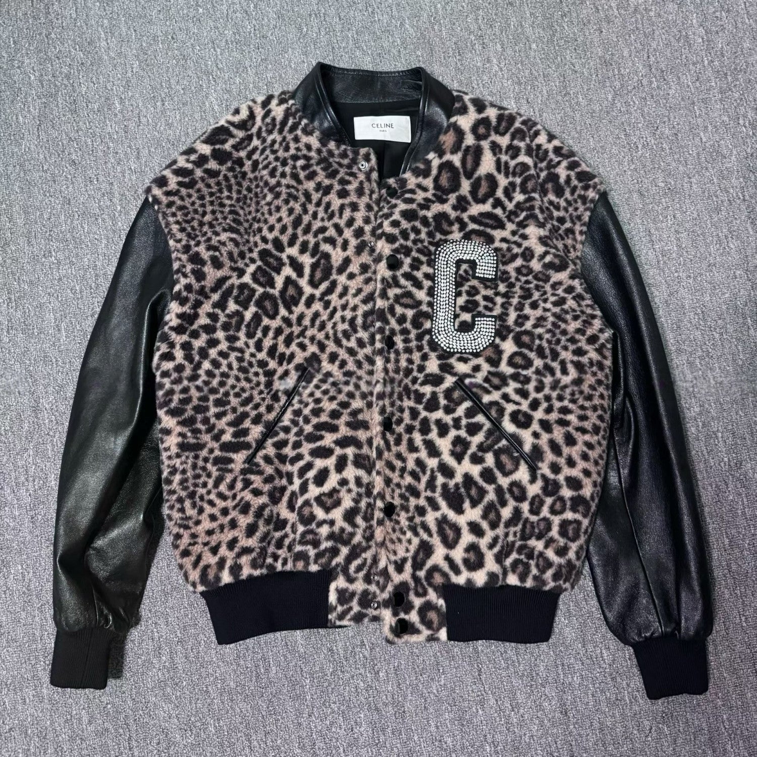 Celine Crystal-Embellished Leopard-Print Bomber Jacket #336558