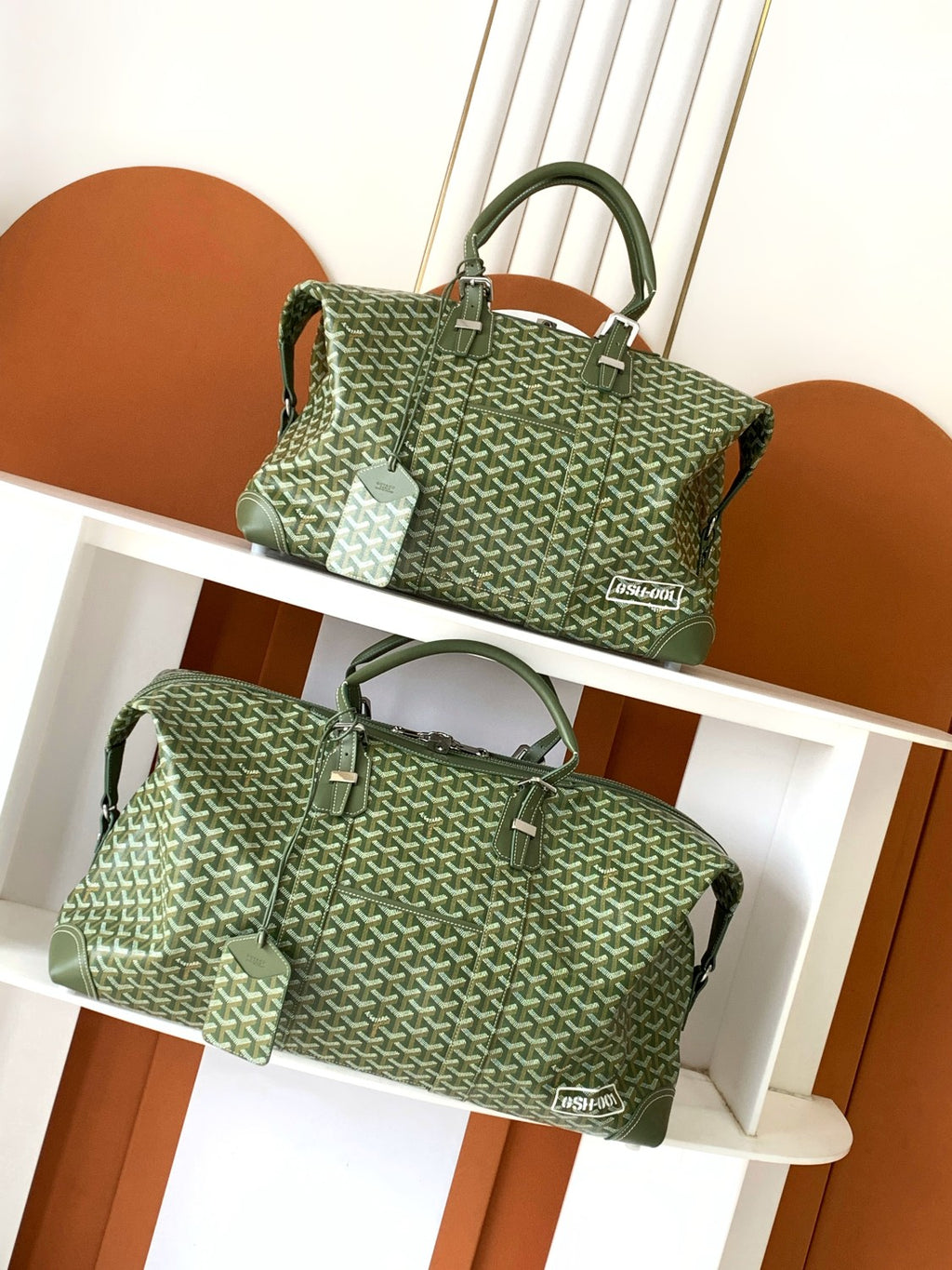 GOYARD Boston Men's And Women's Old Flower Full Print Canvas Collocation Cowhide Shoulder Cross Handbag Travel Bag Bags #76641