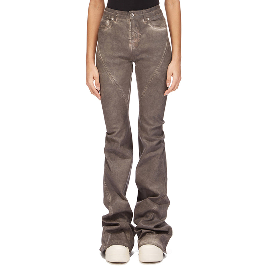 Rick Owens Men's Spring And Fall Do Old Desert Color Washed Flare Wide-leg Denim Pants Skinny Stacked Drag Ground Pleated Cat Whiskers Waste Soil Jeans Ngvp #2415