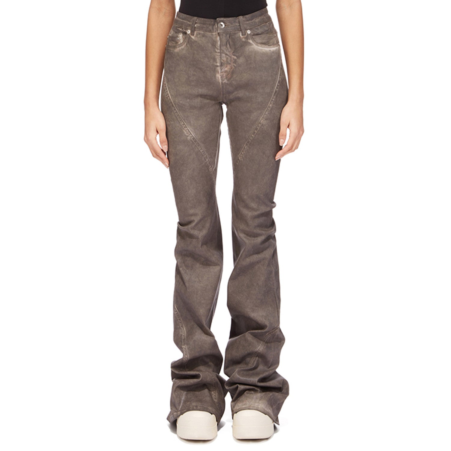 Rick Owens Men's Spring And Fall Do Old Desert Color Washed Flare Wide-leg Denim Pants Skinny Stacked Drag Ground Pleated Cat Whiskers Waste Soil Jeans Ngvp #2415