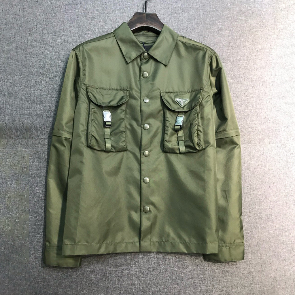 Prada Men's Spring And Fall Pure Nylon Color Lapel Loose Single Breasted Long Sleeved Shirt Jacket #98748