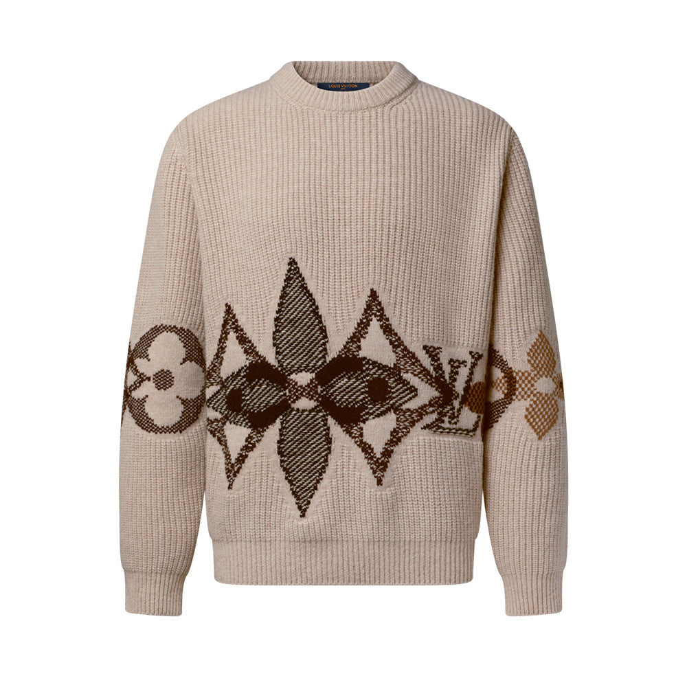 Louis Vuitton Men's Monogram Intarsia Superfine Wool Crew Neck Sweater #333010