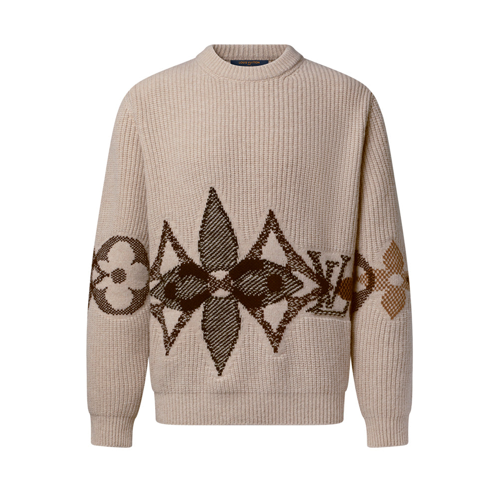 Louis Vuitton Men's Monogram Intarsia Superfine Wool Crew Neck Sweater #333010