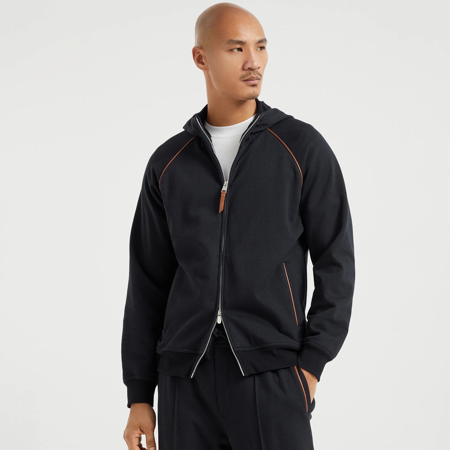 Brunello Cucinelli Men's Techno Cotton French Terry Hooded Long Sleeve Casual Athletic Sweatshirt Solid Color Zipper Spring Jacket Ngvp #1675