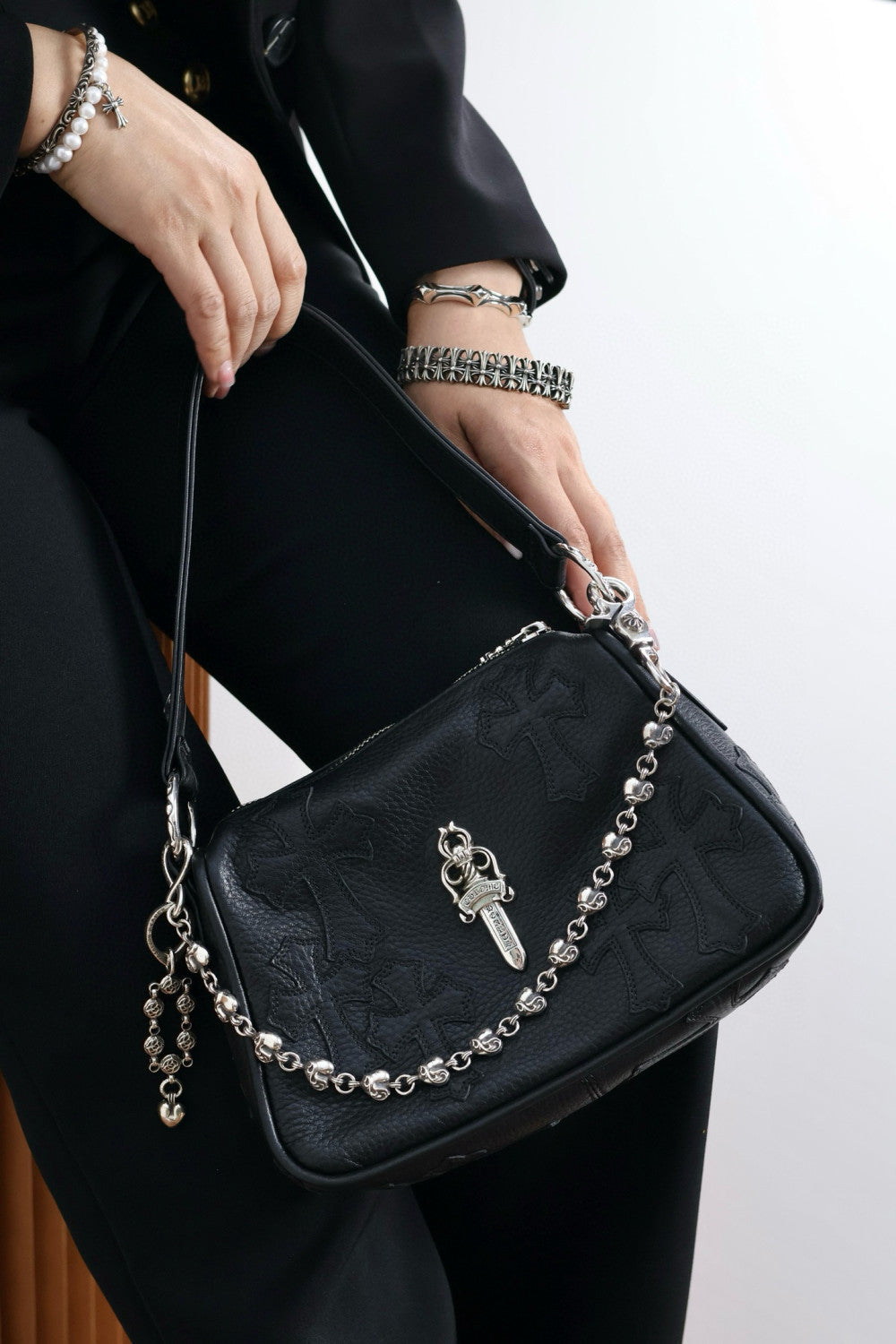 Chrome Hearts Women's Fashion Classic Leather Sword Jacquard 925 Sterling Silver Jewelry Solid Color Underarm Bag Small Handbag Bags K680 #81574
