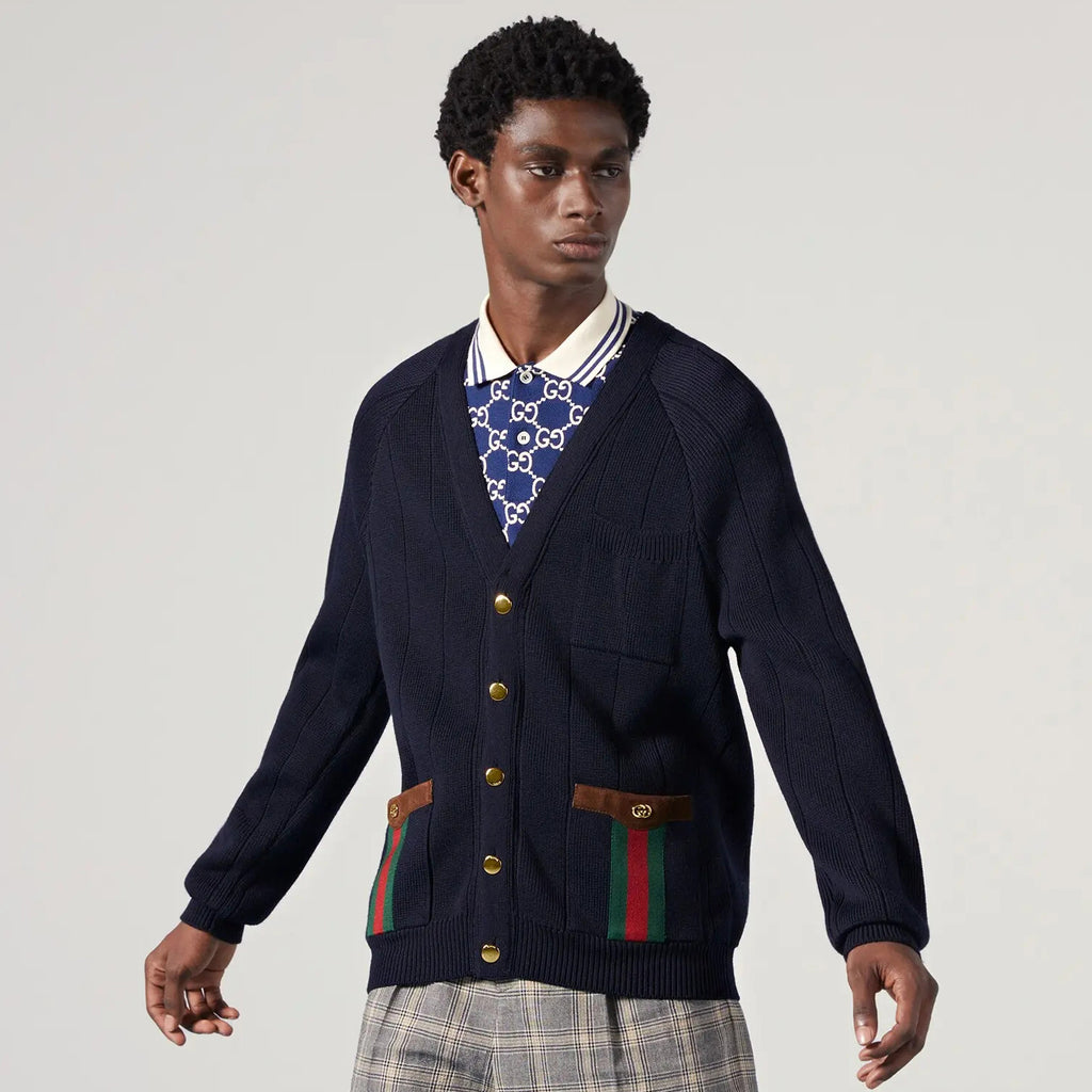 Gucci Men's Autumn and Winter Wool Blend V-Neck Loose Long Sleeve Knit Cardigan #99182