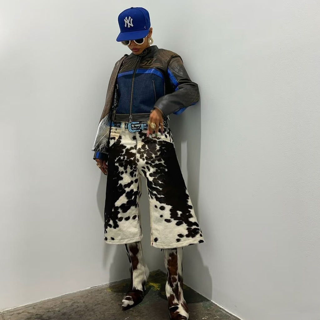 Self-branded Spring And Summer New 1of1 Leather Cow Fur Shorts High Street Trend Fashion Hip-hop Style Versatile Luxury Wide-legged Shorts Ngvp #1583