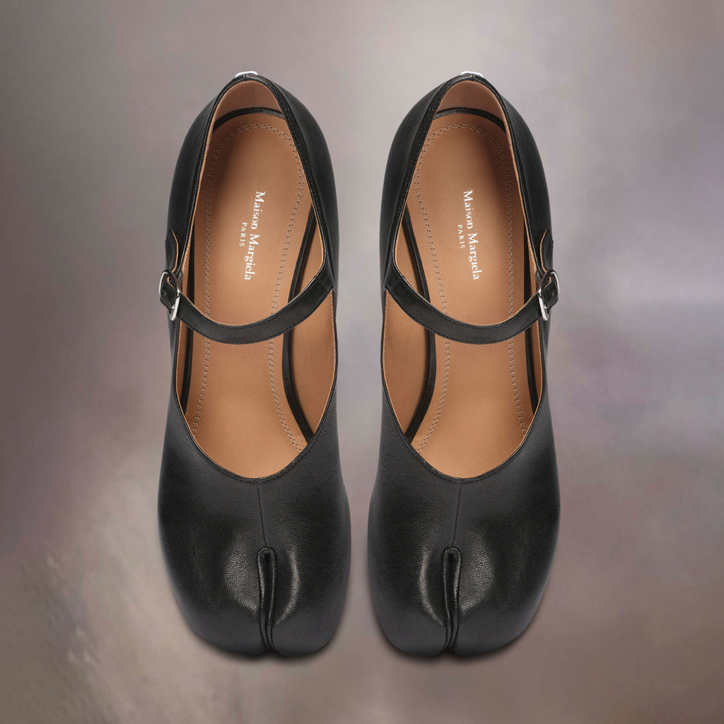 Maison Margiela Women's Spring/Fall Fashion Classic Round Toe Slip On Solid Color Leather Chunky Heel Mary Jane Split Toe Shoes #78646