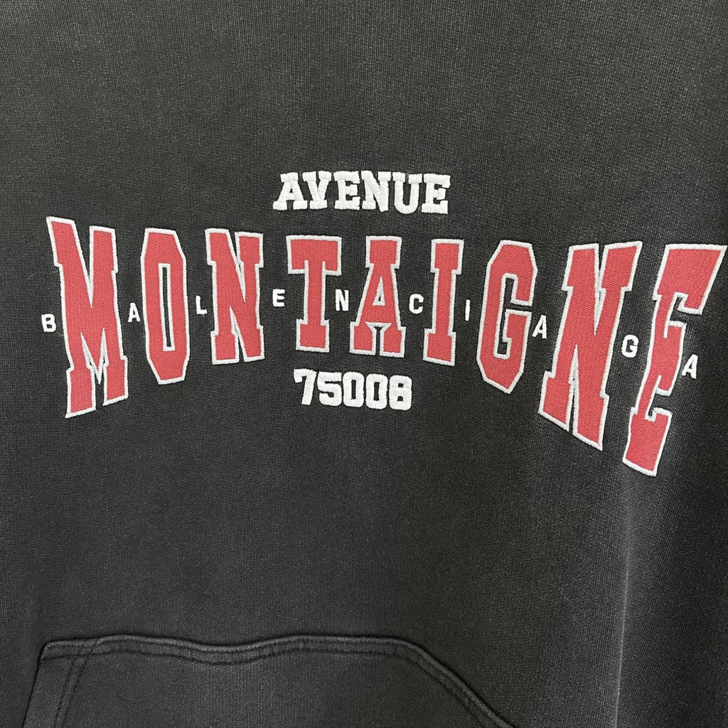 Balenciaga Men Women Spring Autumn High Street Letter Print Black Cotton Faded Loose Long Sleeve Hooded Sweatshirt Ngvp #9345
