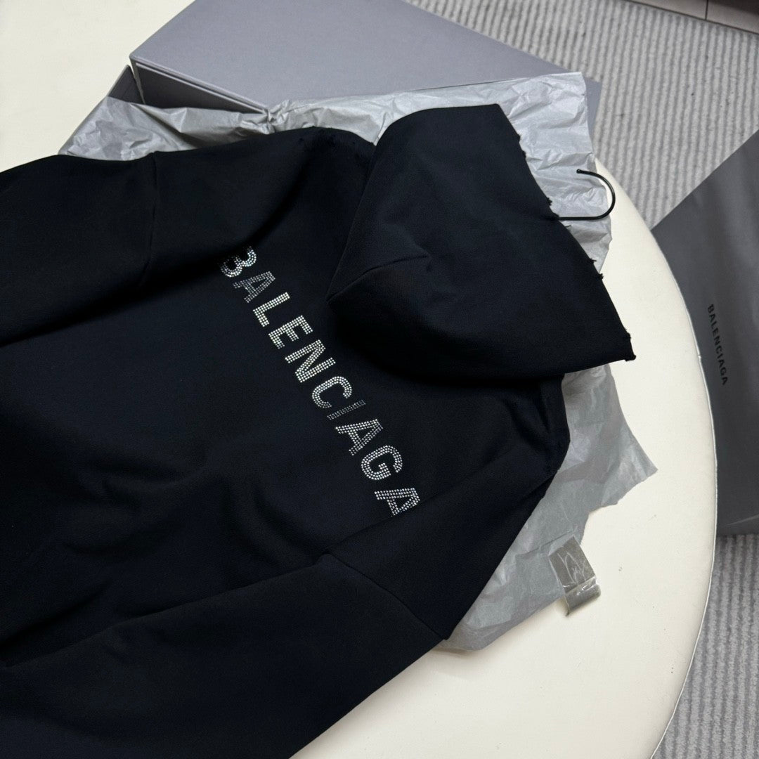 Balenciaga Men's Spring and Autumn Hot Drill Logo Letter Print Black Hooded Sweatshirt #73135