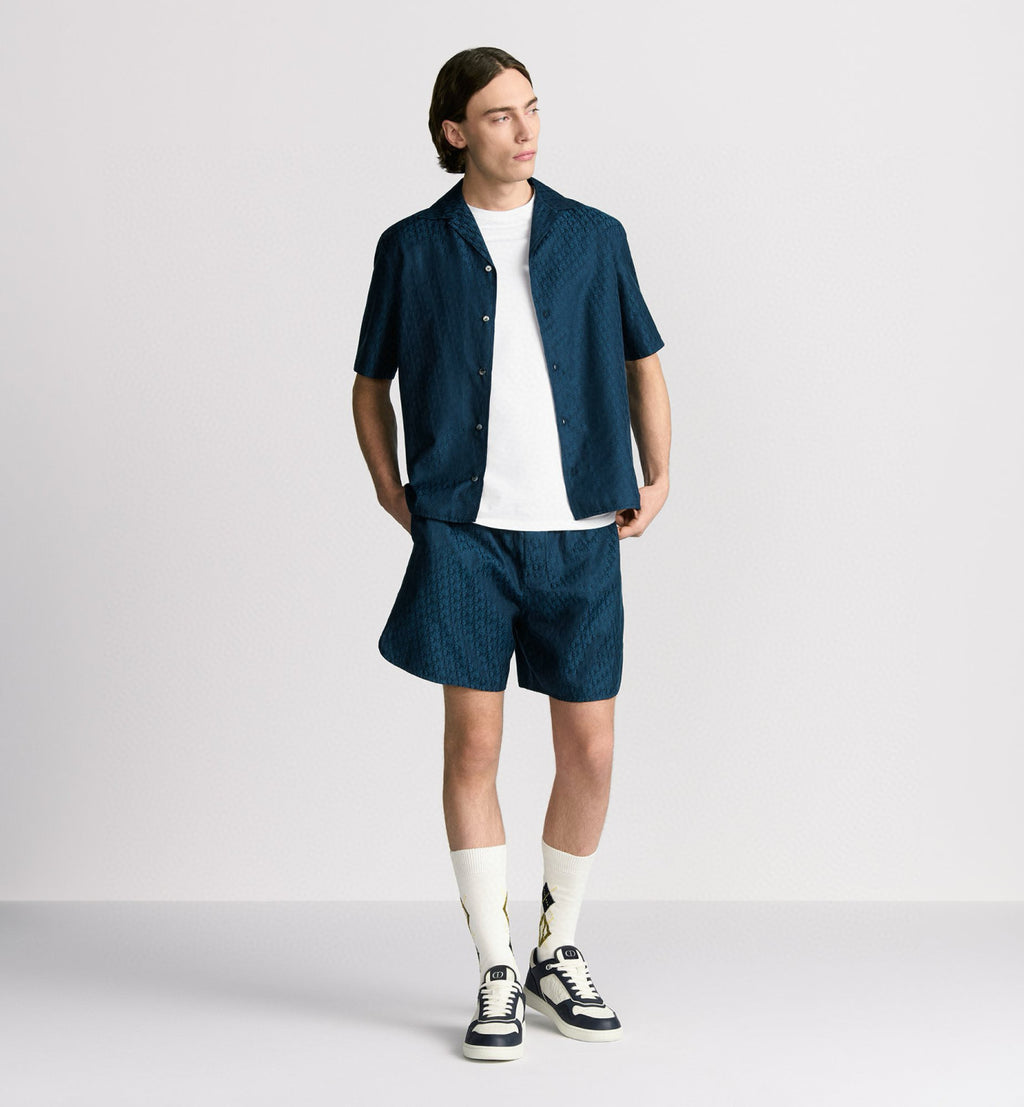Dior Men's Summer Solid Color Letter Printed V-Neck Single Breasted Short Sleeve Shirt Elastic Waist Shorts Pants Set Suit #76295