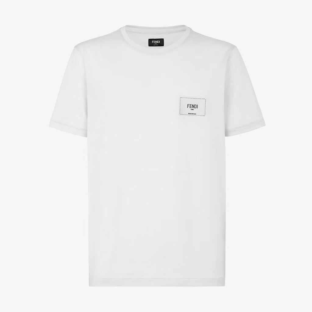 Fendi Men's Summer Solid Colour Logo Embroidered Jacquard Applique Plain Cotton Round Neck Short Sleeve T-Shirt #99372