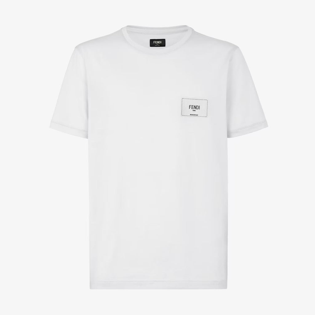 Fendi Men's Summer Solid Colour Logo Embroidered Jacquard Applique Plain Cotton Round Neck Short Sleeve T-Shirt #99372
