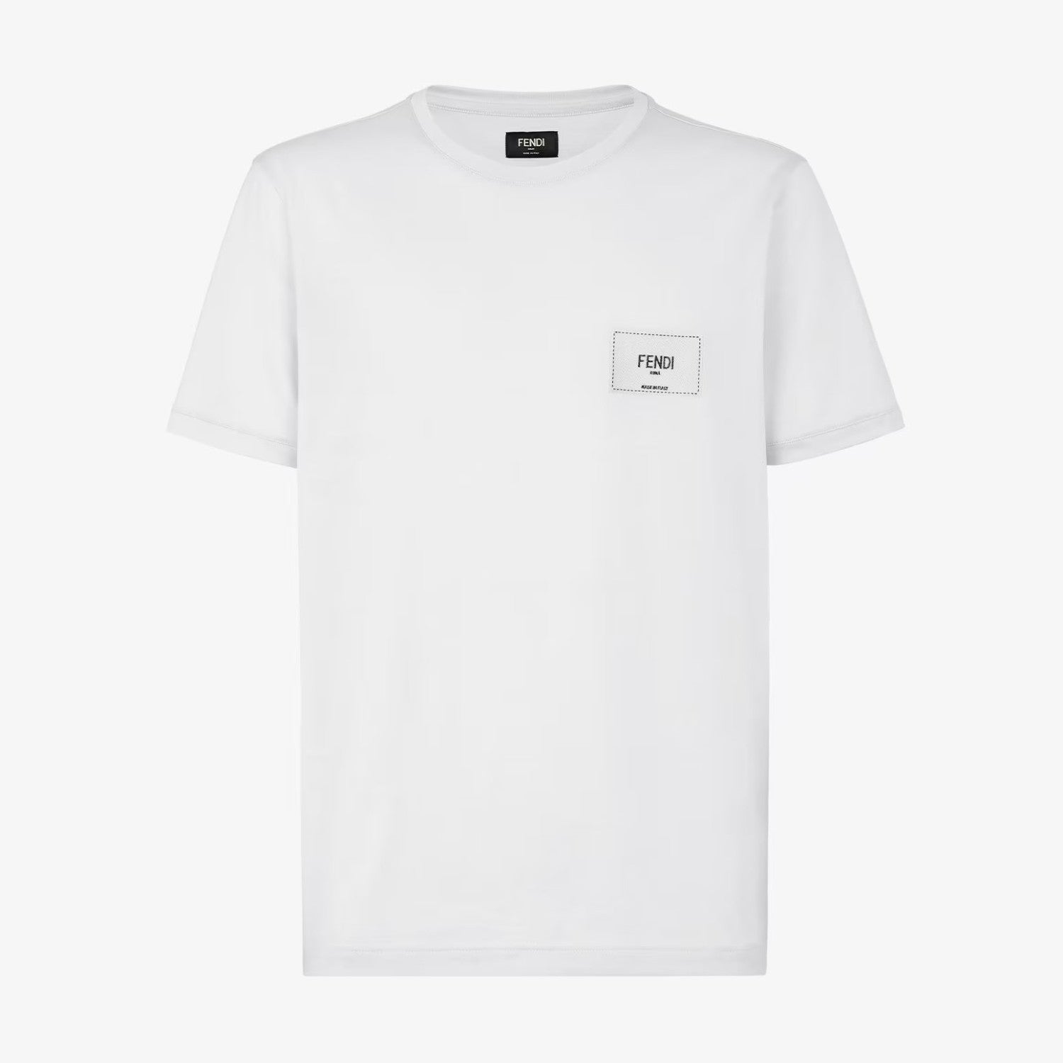 Fendi Men's Summer Solid Colour Logo Embroidered Jacquard Applique Plain Cotton Round Neck Short Sleeve T-Shirt #99372
