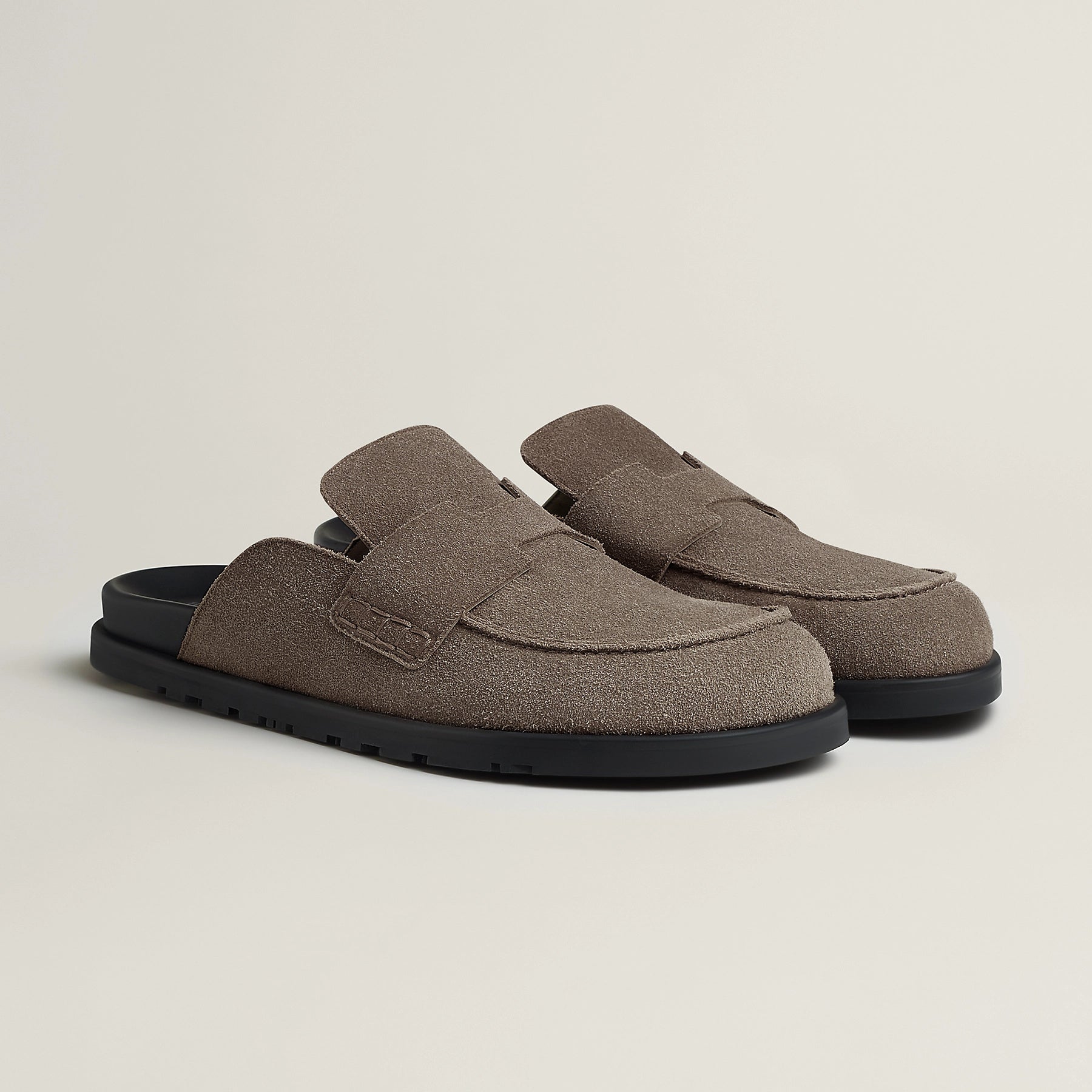 Hermes Men's Spring And Summer Solid Color Calfskin Round Head Flat Bottom Baotou Birkenstock Slippers Shoes #75495