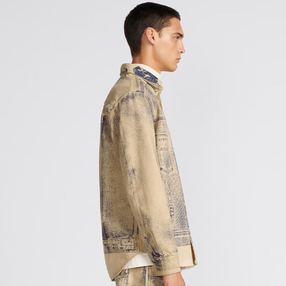 Dior Men's Spring And Autumn Worn Lapel Button Cotton Long Sleeve Fit MKII-EFFECT Mkii-Effect Overshirt Printed Multi Pocket Pants Ngvp #7541