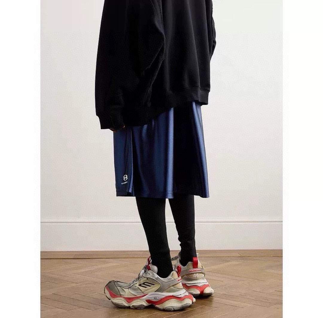 Balenciaga Men's Letter Printed Elastic Waist High Street Summer Straight Casual Solid Color Shorts #77275