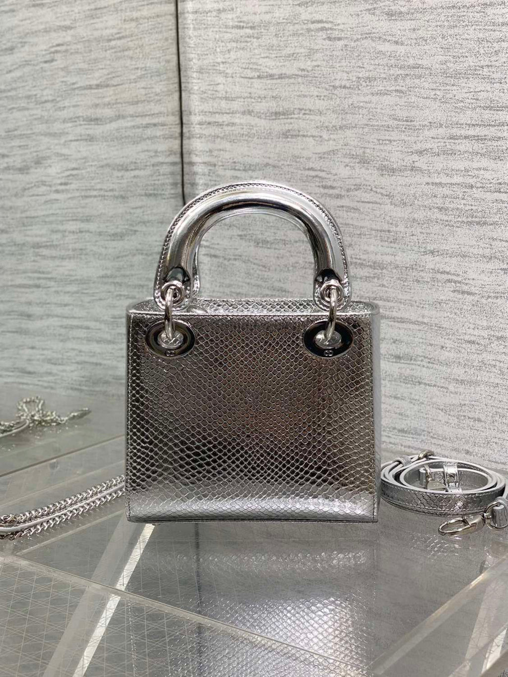 Dior Lady Women's Solid Color Metal Pendant Detachable Chain Shoulder Strap Snake Skin Single Shoulder Crossbody Handbag Bag Bags #77722