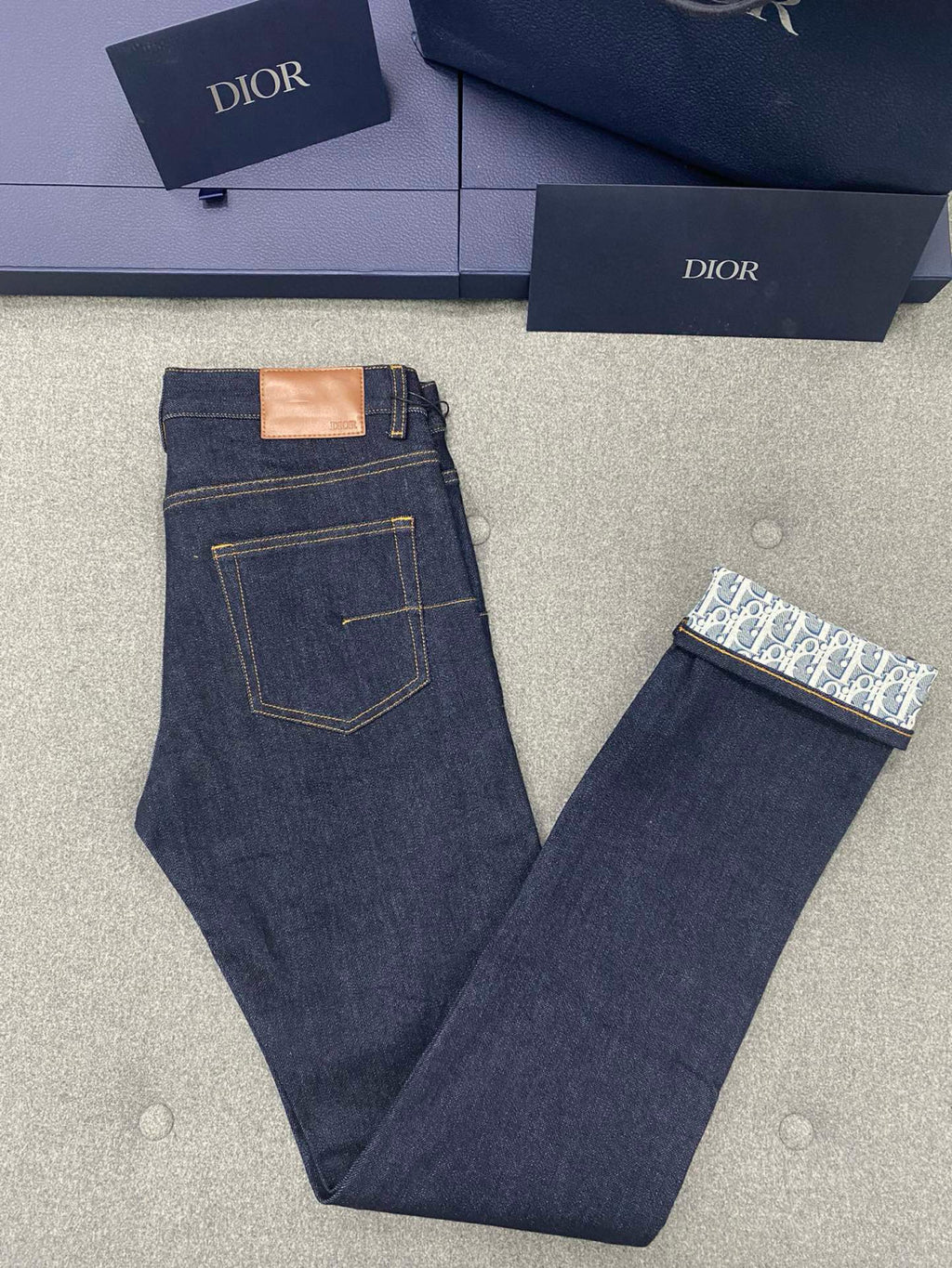 Dior Men's Spring and Autumn Printed Blend Long Sleeve Denim Shirt Jacket Slim Cropped Mid-Rise Jeans Pants Suit Set #97916