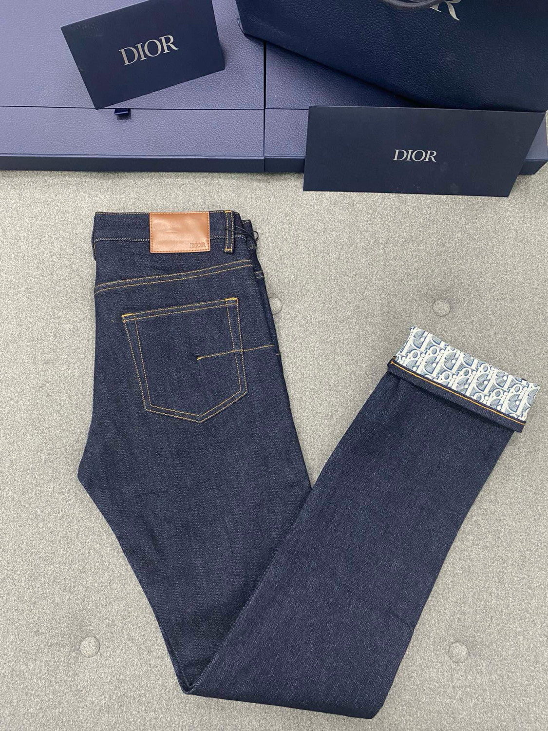 Dior Men's Spring and Autumn Printed Blend Long Sleeve Denim Shirt Jacket Slim Cropped Mid-Rise Jeans Pants Suit Set #97916