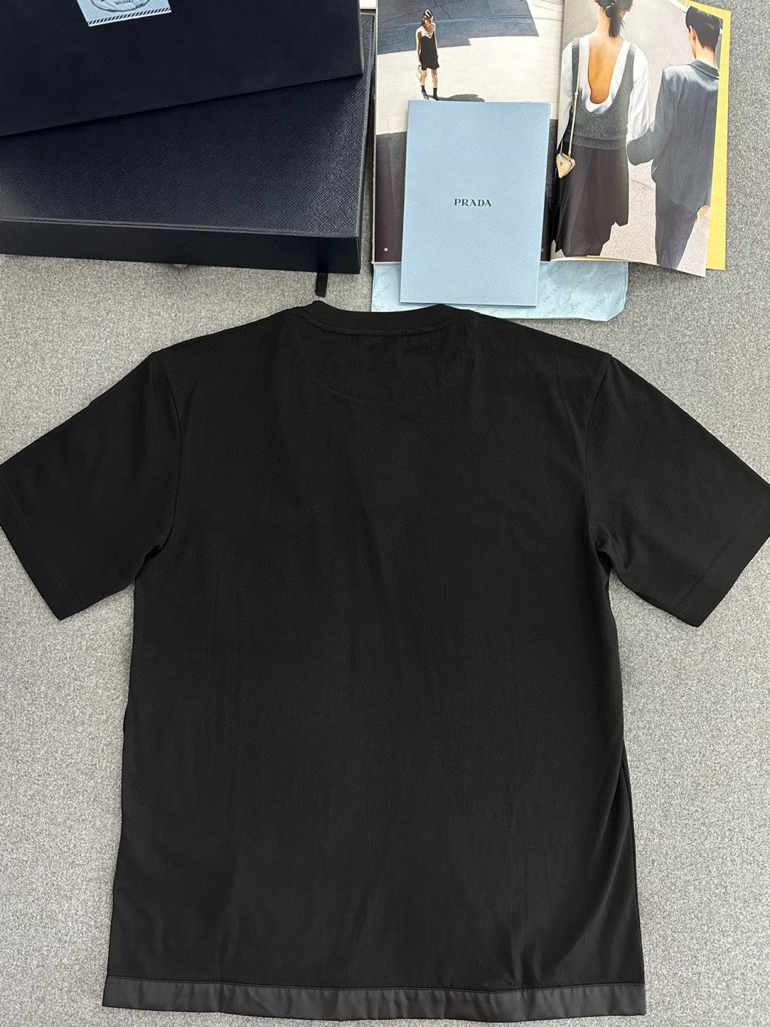 Prada Men's Summer Metal Triangle Label Nylon Pocket Crew Neck Cotton Short Sleeve T-Shirt #98973
