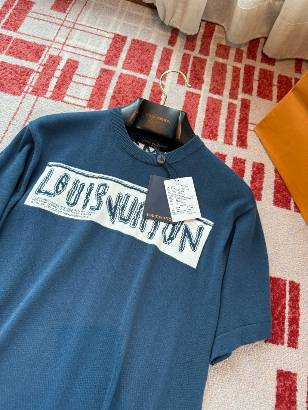 Louis Vuitton Men's Summer Blue Letter Printed Straight Round Neck Cotton Short Sleeve T-Shirt #76457