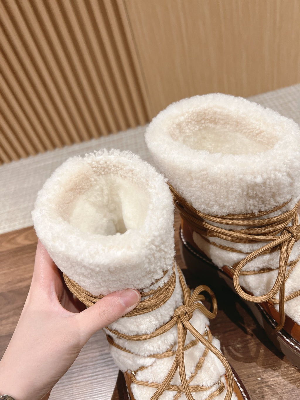 Celine Bulky Lace Up Boot in Shearling and Calfskin #292286