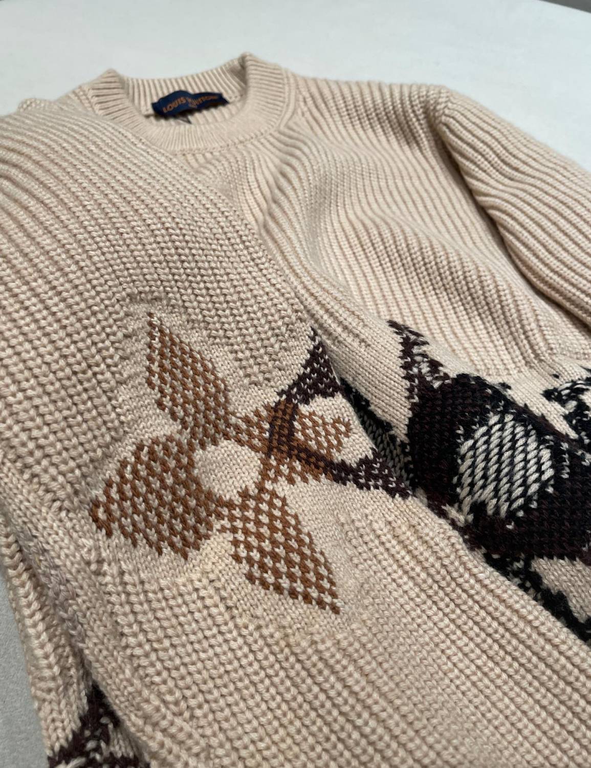 Louis Vuitton Men's Monogram Intarsia Superfine Wool Crew Neck Sweater #333010