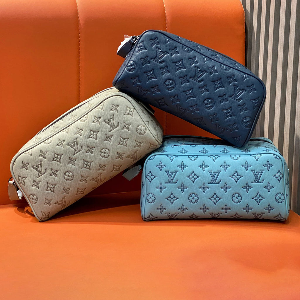 Louis Vuitton DOPP KIT Toiletry Bag Women's  Men's Fashion Trend Handbag Luxury Monogram Shadow Embossed Double Zip Wash Bags M14485 Grey M14885 Light Blue M14843 Dark Blue #81236