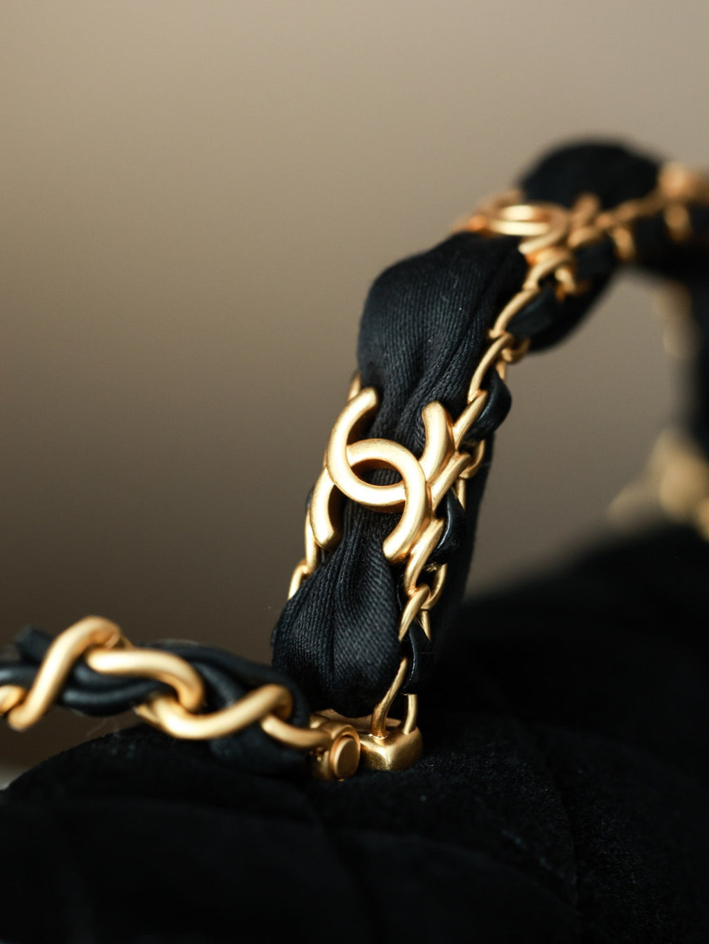 Chanel Mini Flap Bag With Top Handle Velvet Silk Gold-tone Metal Black #193594