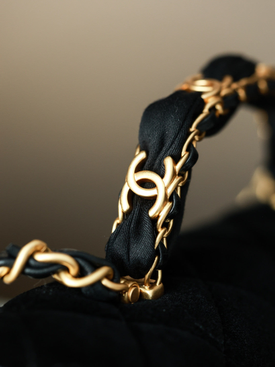 Chanel Mini Flap Bag With Top Handle Velvet Silk Gold-tone Metal Black #193594
