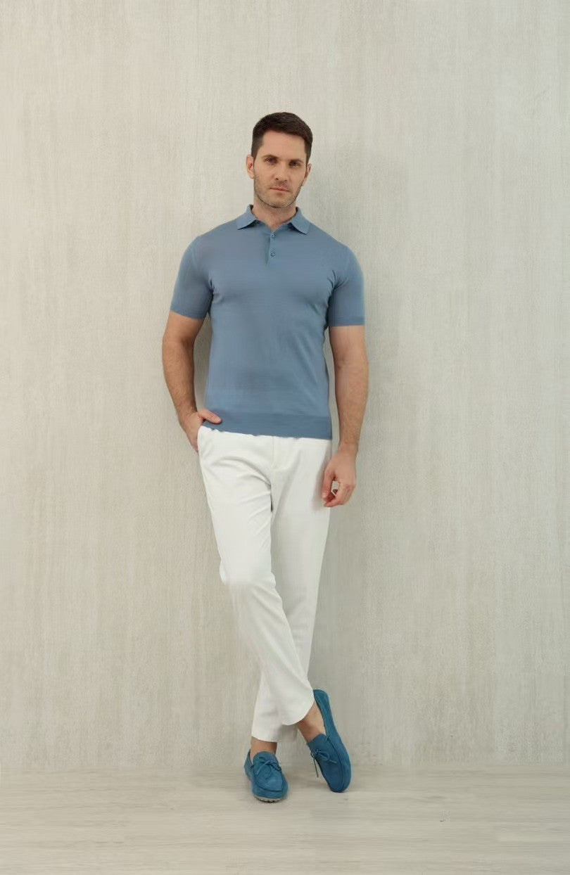 Loro Piana Men's Summer Lapel Straight Solid Color Fitted Pullover Short Sleeve Polo Shirt Ngvp #1554