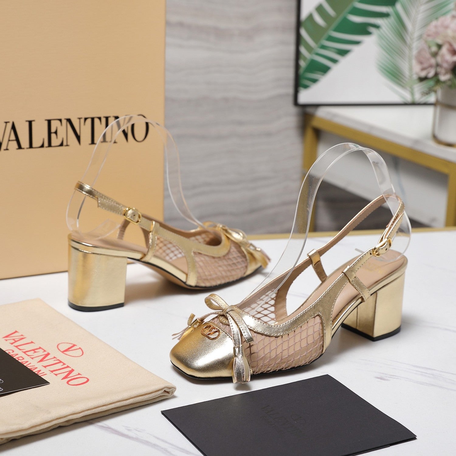 Valentino Valet Du Roi Slingback Pump In Mesh And Kidskin 60mm for Woman #379977