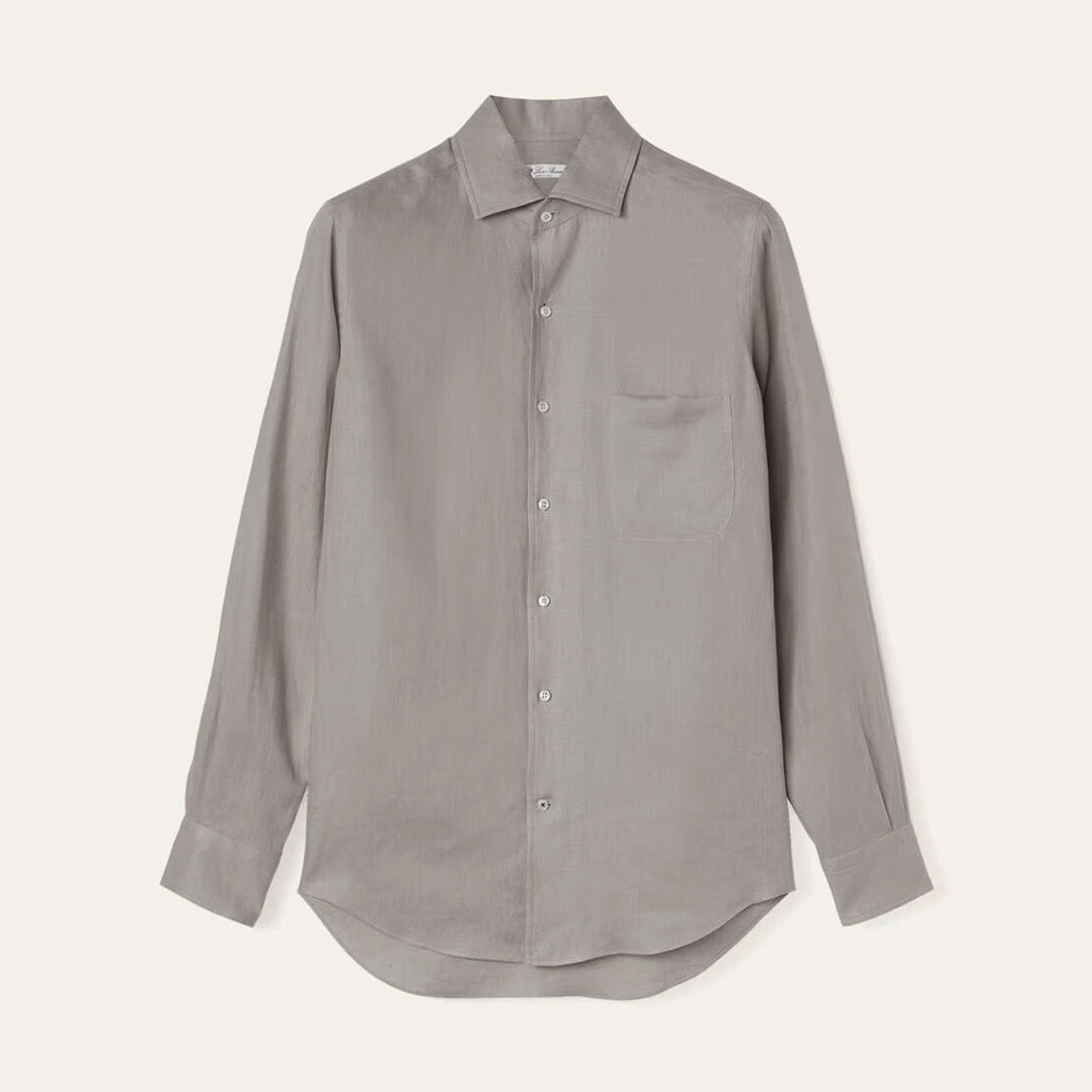 Loro Piana Men's Spring And Summer Solid Color André Shirt Lapel Single-breasted Linen Shirt Ngvp #7962